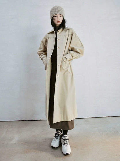 FUSSED_Taupe_Textured_Trench_Coat_with_Folded_Details_and_Turn_Down_Collar_MISSTT