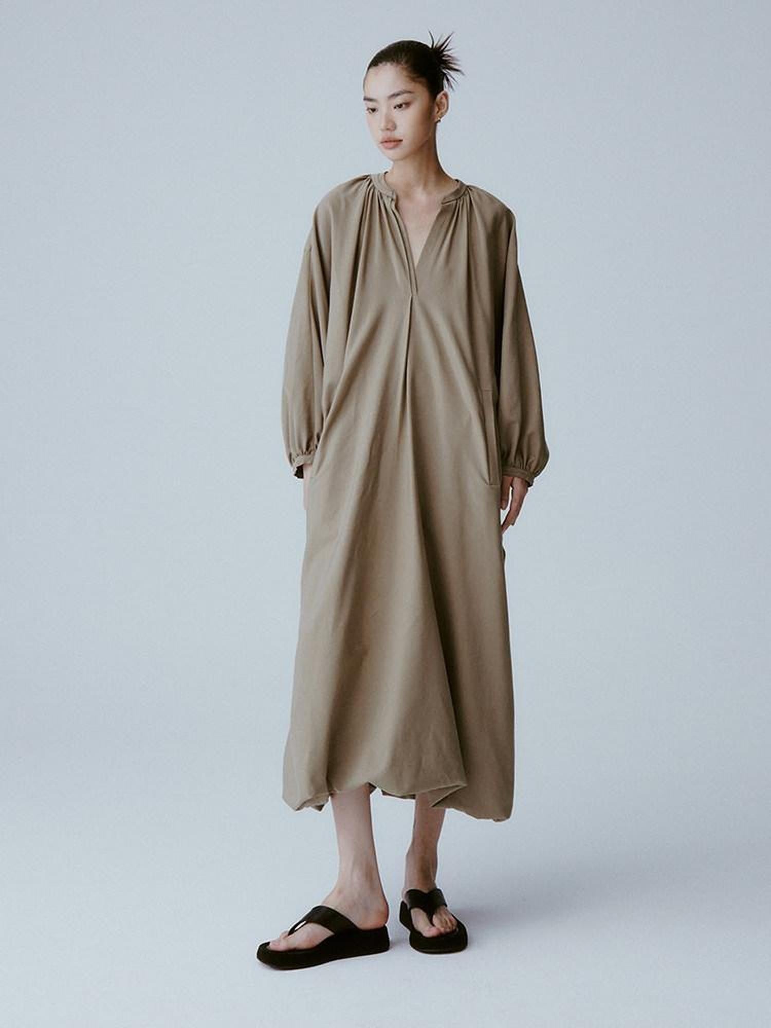 FUSSED Tea Brown Batwing Sleeve V-neck Women&
