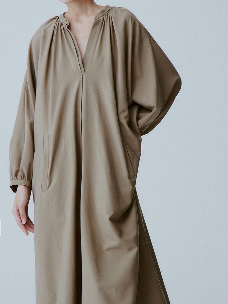 FUSSED Tea Brown Batwing Sleeve V-neck Women&