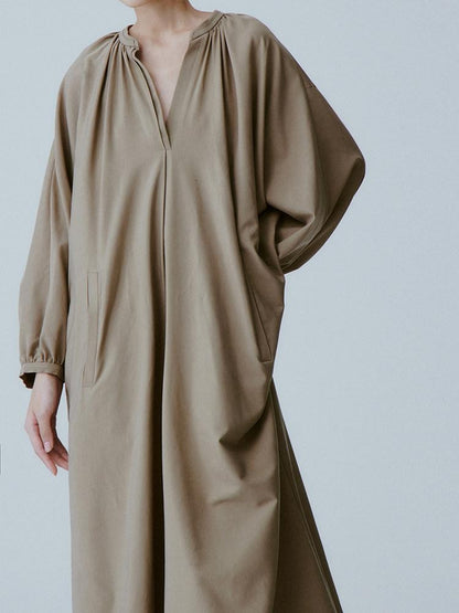FUSSED Tea Brown Batwing Sleeve V-neck Women&