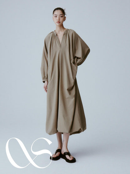 FUSSED Tea Brown Batwing Sleeve V-neck Women&