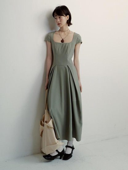 FUSSED Tea Color Hand Pleated Cocoon Square Neck Women&