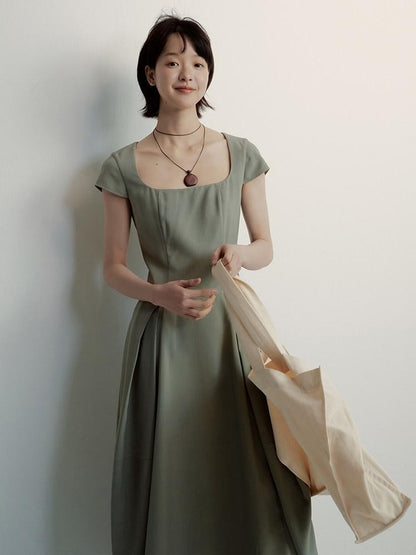 FUSSED Tea Color Hand Pleated Cocoon Square Neck Women&