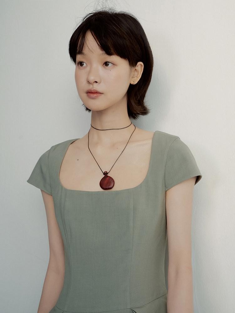 FUSSED Tea Color Hand Pleated Cocoon Square Neck Women&