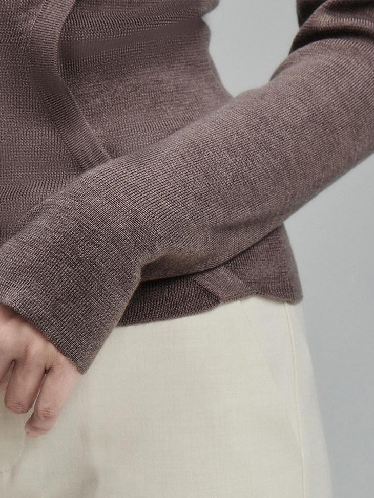 FUSSED Tea Mouse Brown Chinese Style Slim Polo Collar Women&
