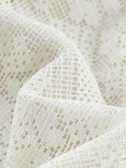 FUSSED Tea White Lace Jacquard Layered Pleated Women&