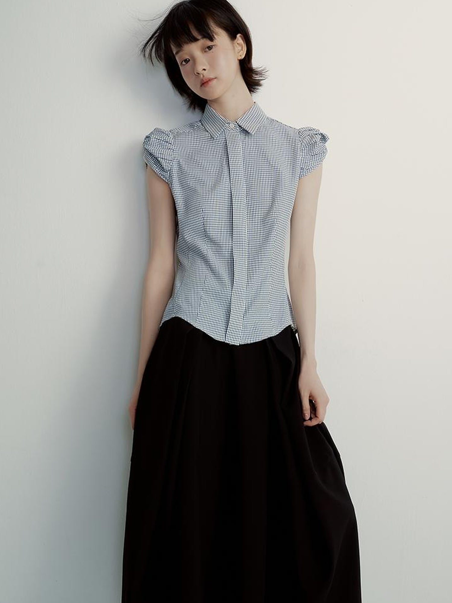 FUSSED Tencel Black Cocoon Midi Skirt With Pleats Draping