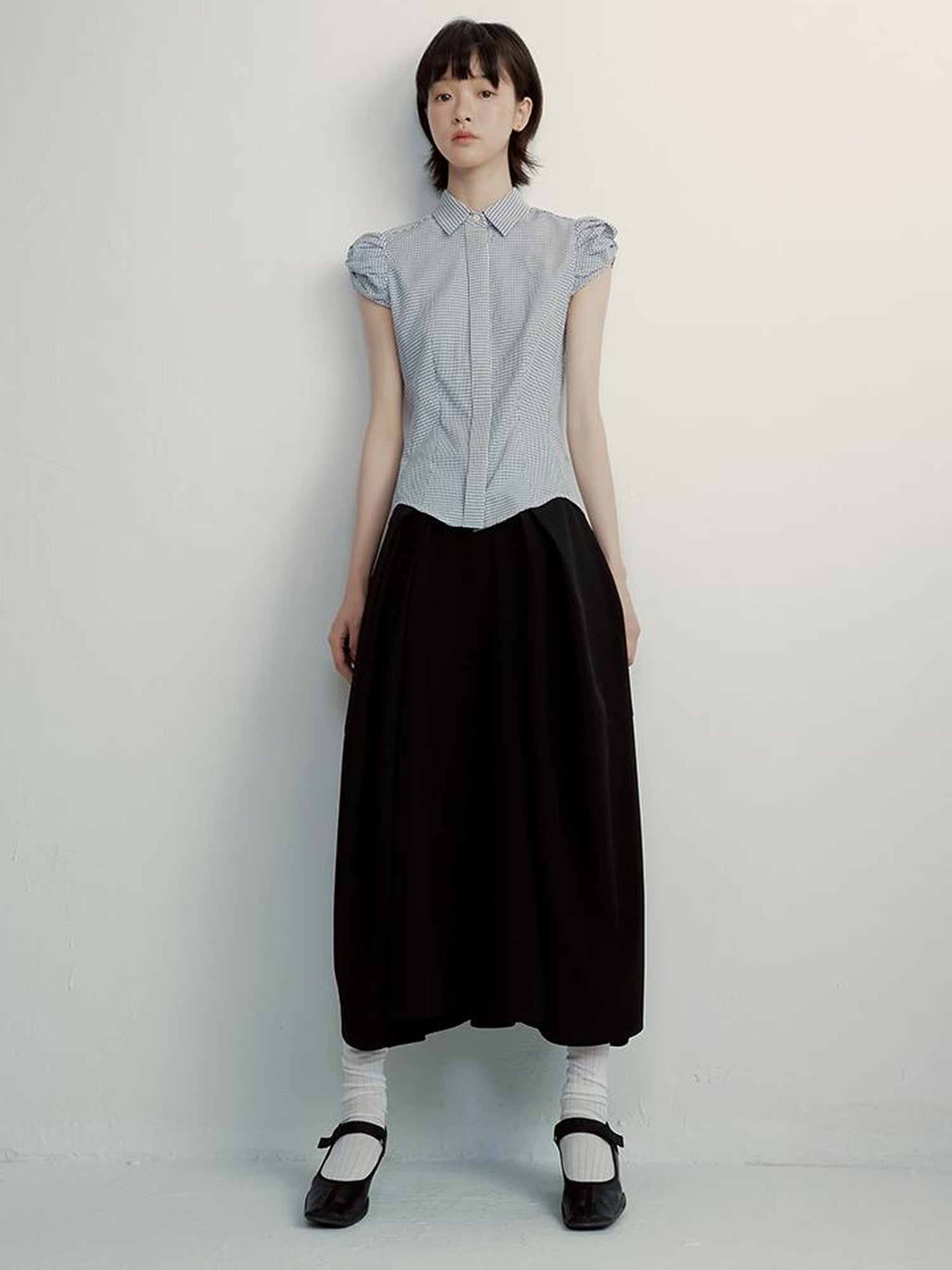 FUSSED Tencel Black Cocoon Midi Skirt With Pleats Draping