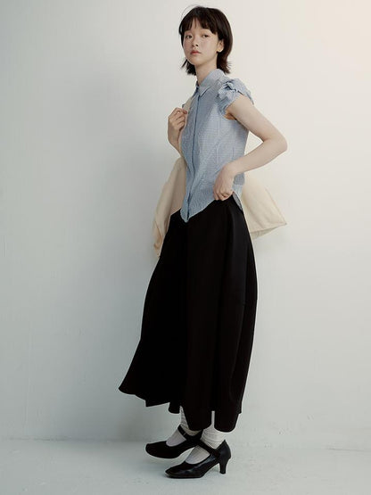 FUSSED Tencel Black Cocoon Midi Skirt With Pleats Draping