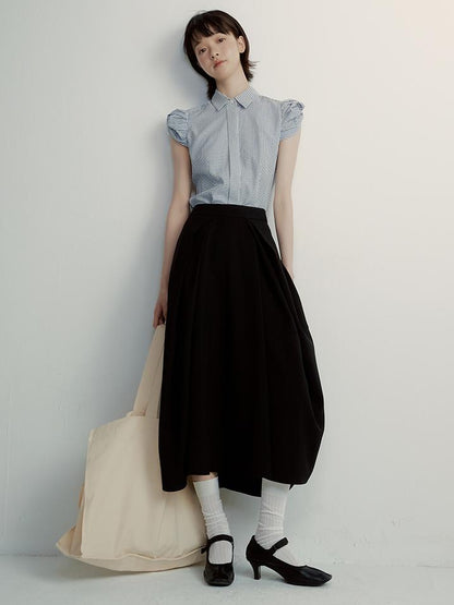 FUSSED Tencel Black Cocoon Midi Skirt With Pleats Draping