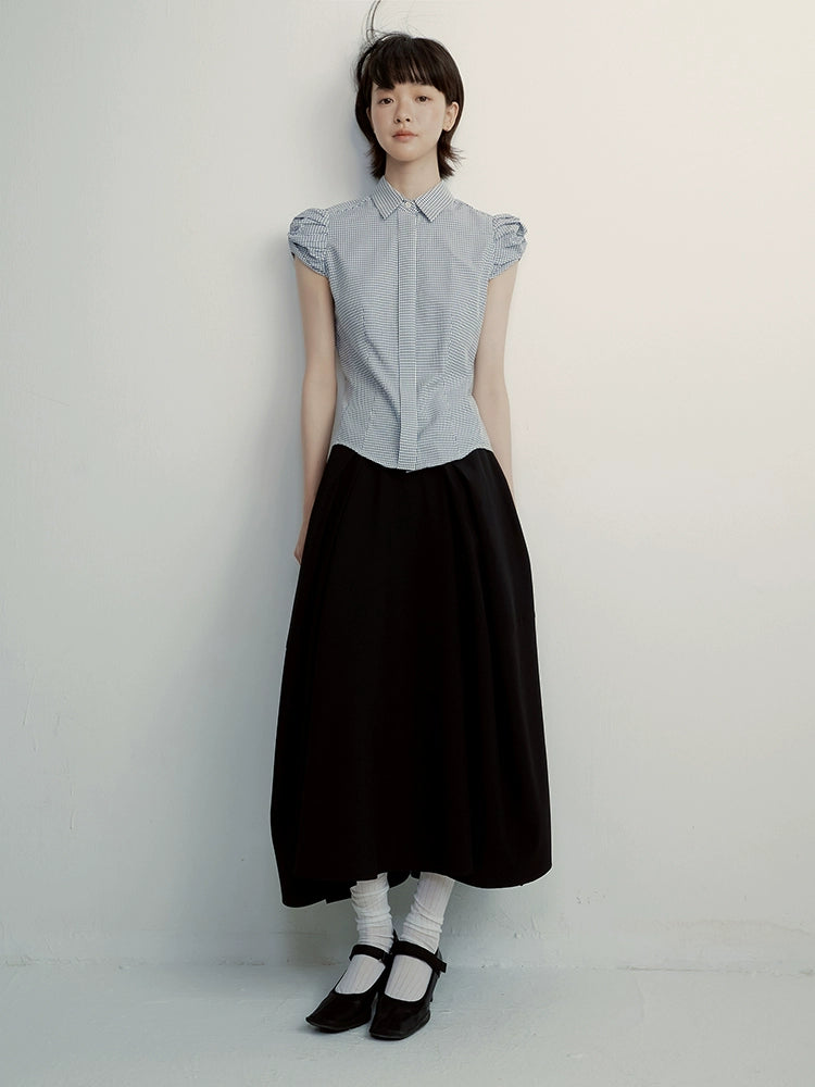 FUSSED_Tencel_Black_Cocoon_Midi_Skirt_With_Pleats_Draping_MISSTT