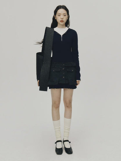 FUSSED Tennis Hoodie Dress With Pleats In Navy Blue