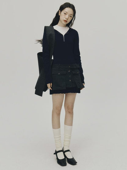 FUSSED Tennis Hoodie Dress With Pleats In Navy Blue