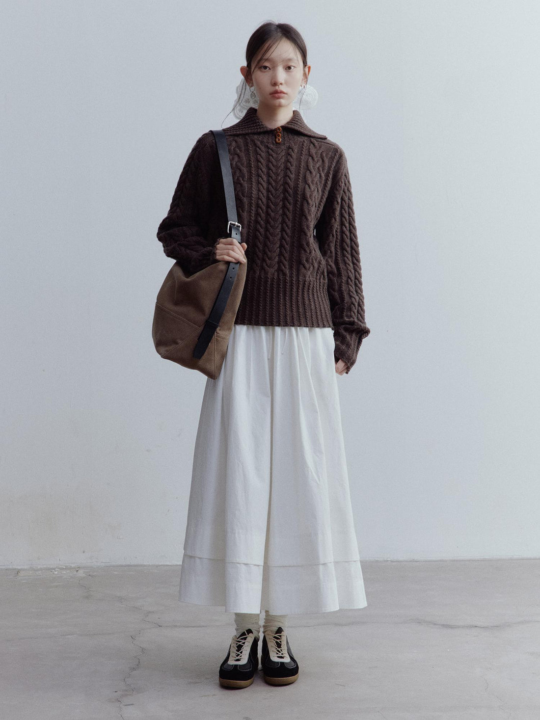 FUSSED Textured Cable Knit Sweater In Hazelnut Brown