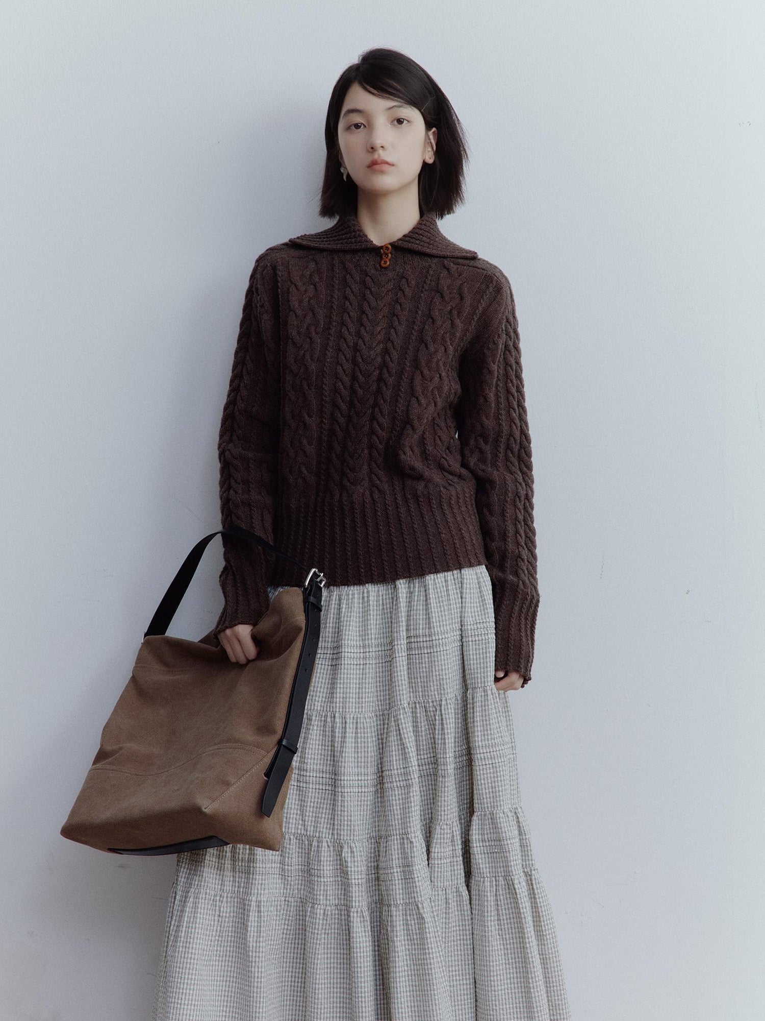 FUSSED Textured Cable Knit Sweater In Hazelnut Brown