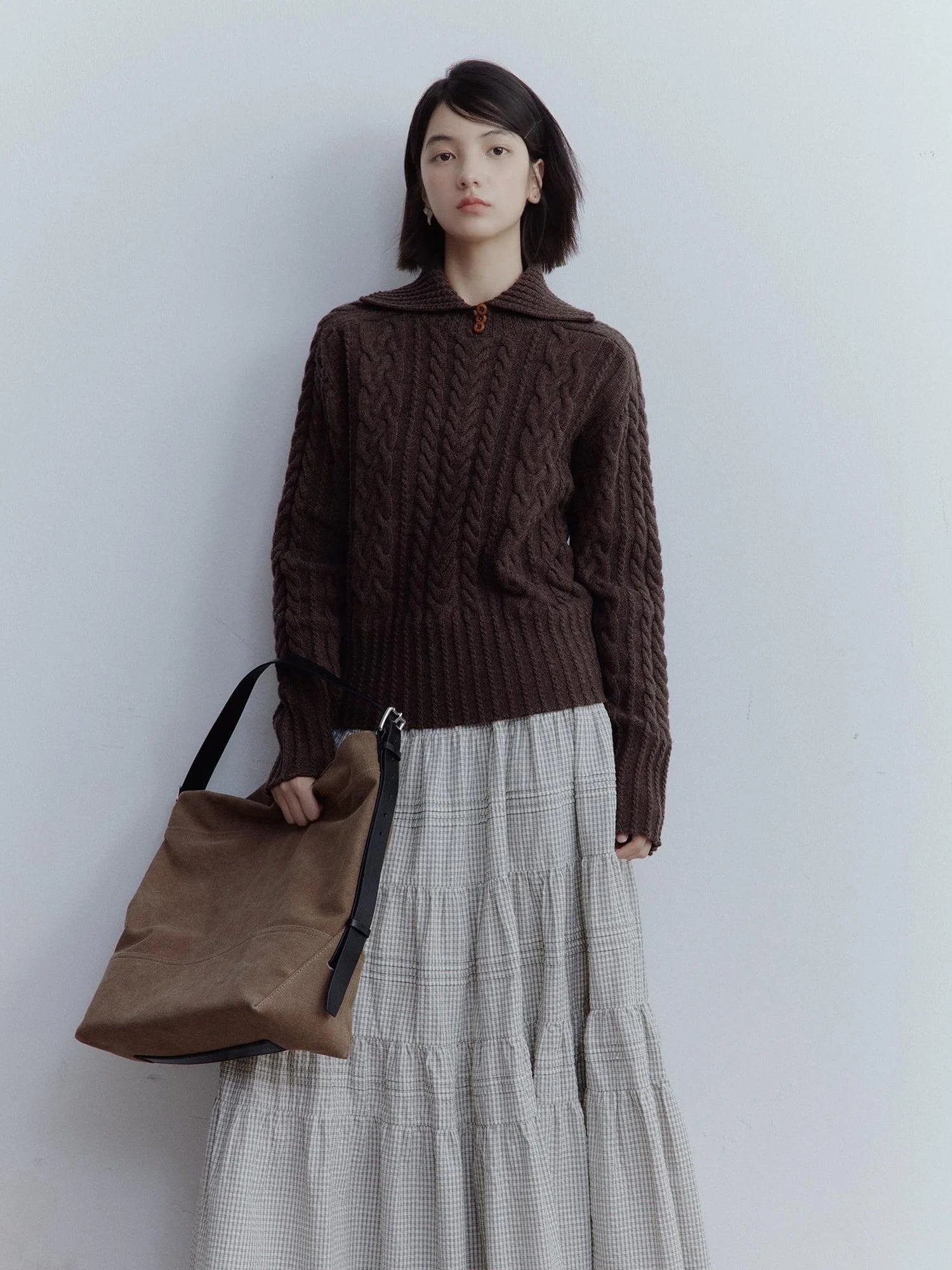 Textured Cable Knit Sweater In Hazelnut Brown
