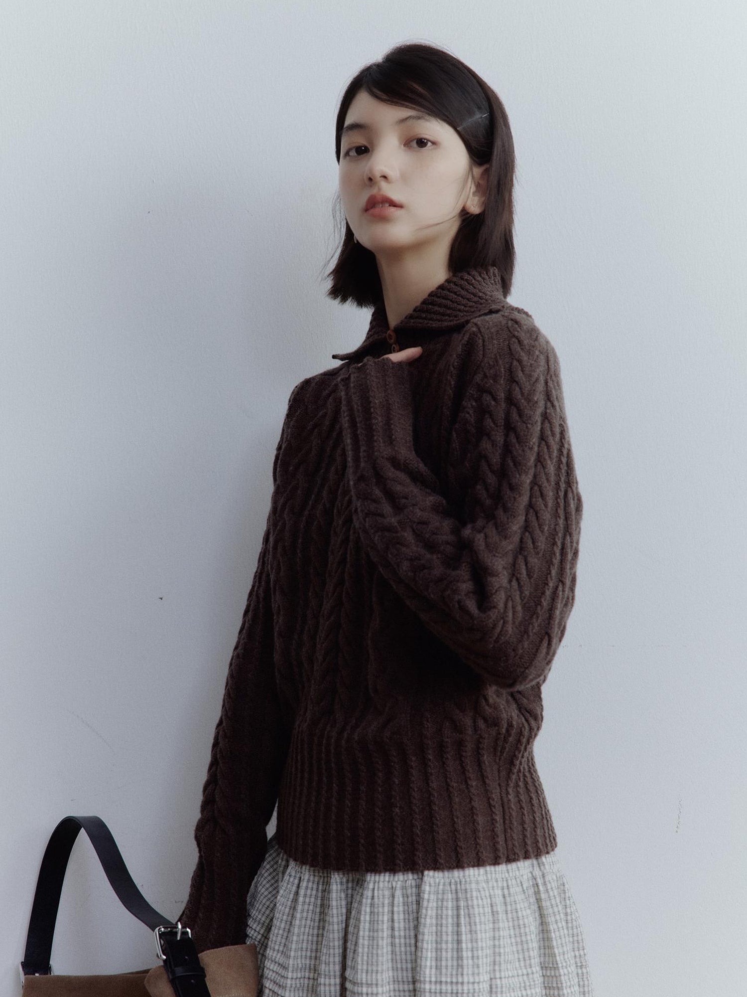 FUSSED Textured Cable Knit Sweater In Hazelnut Brown