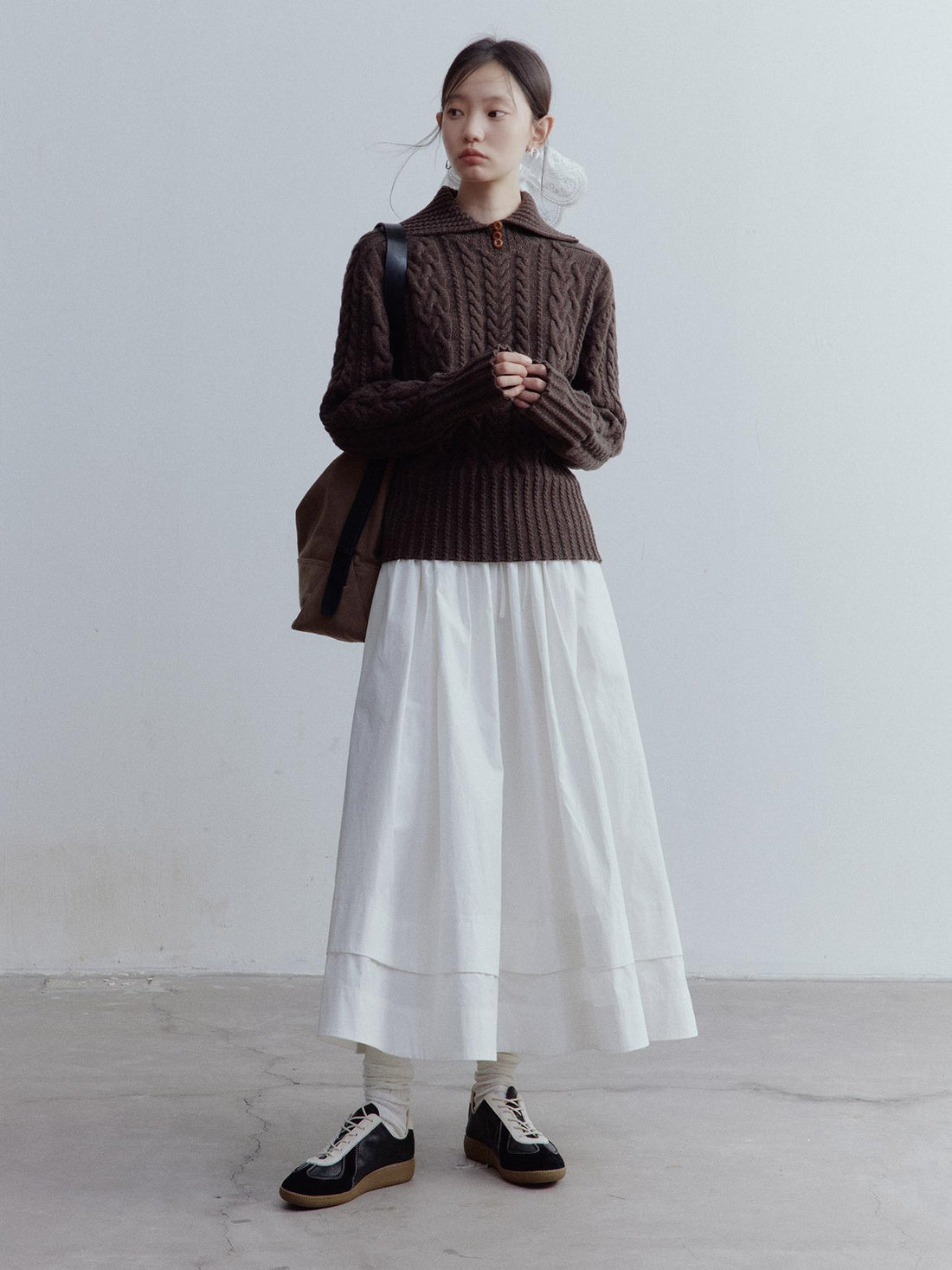 FUSSED Textured Cable Knit Sweater In Hazelnut Brown