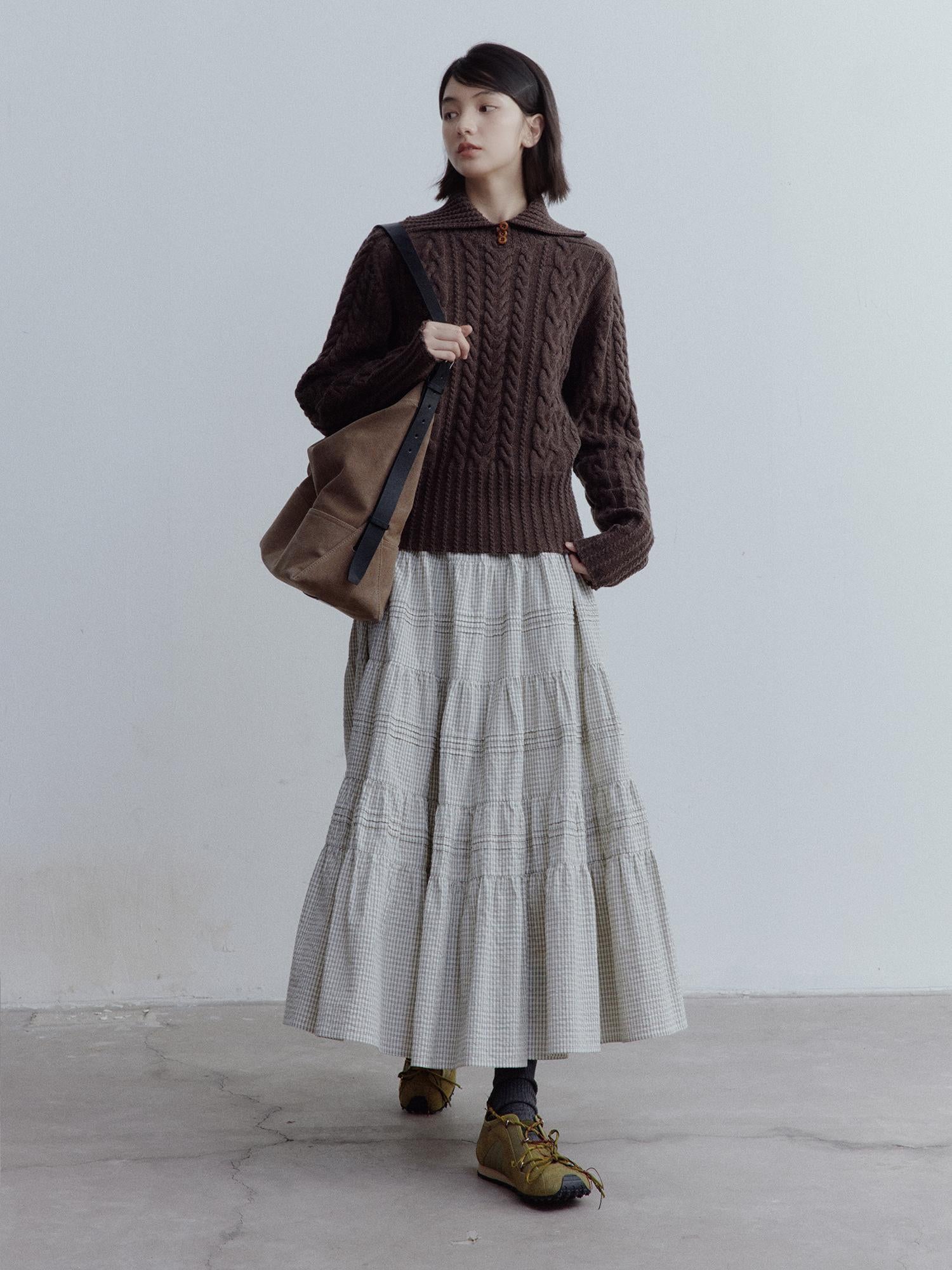 FUSSED Textured Cable Knit Sweater In Hazelnut Brown