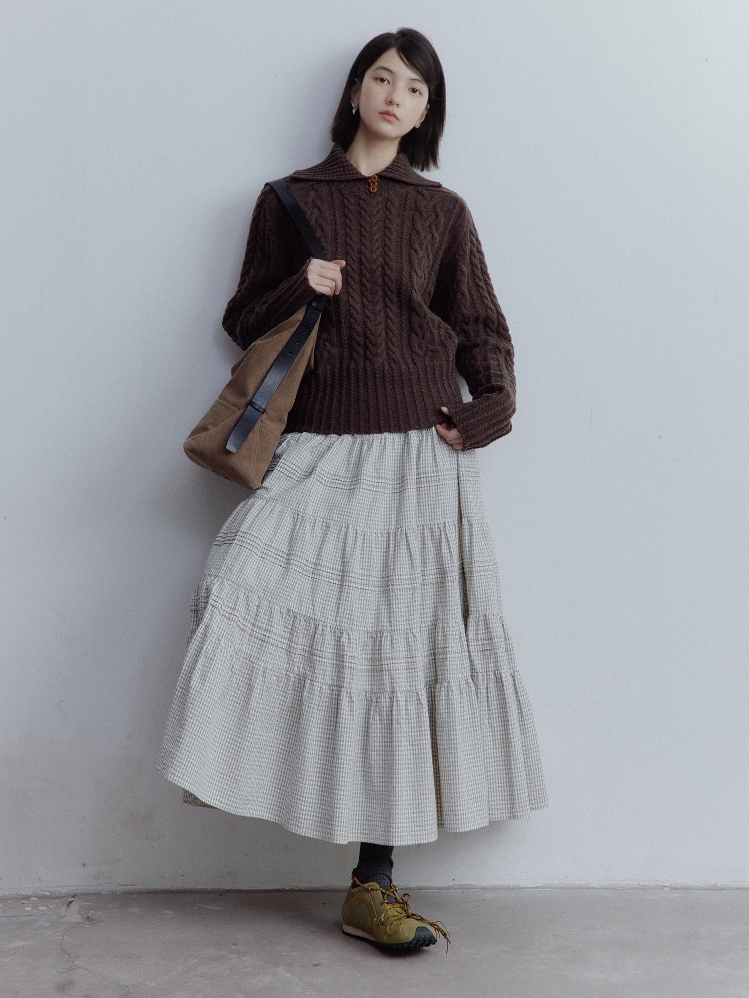 FUSSED Textured Cable Knit Sweater In Hazelnut Brown