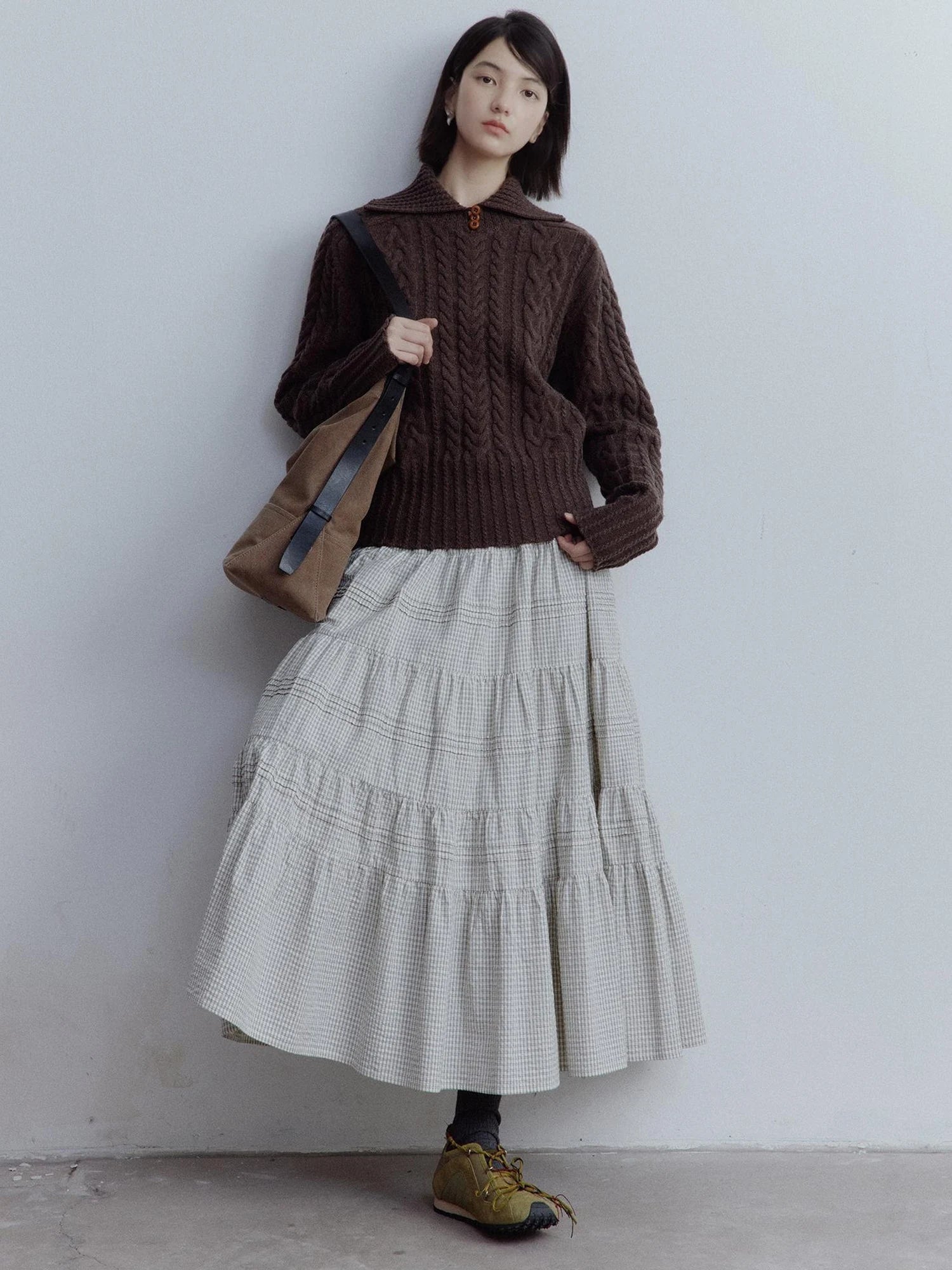 Textured Cable Knit Sweater In Hazelnut Brown