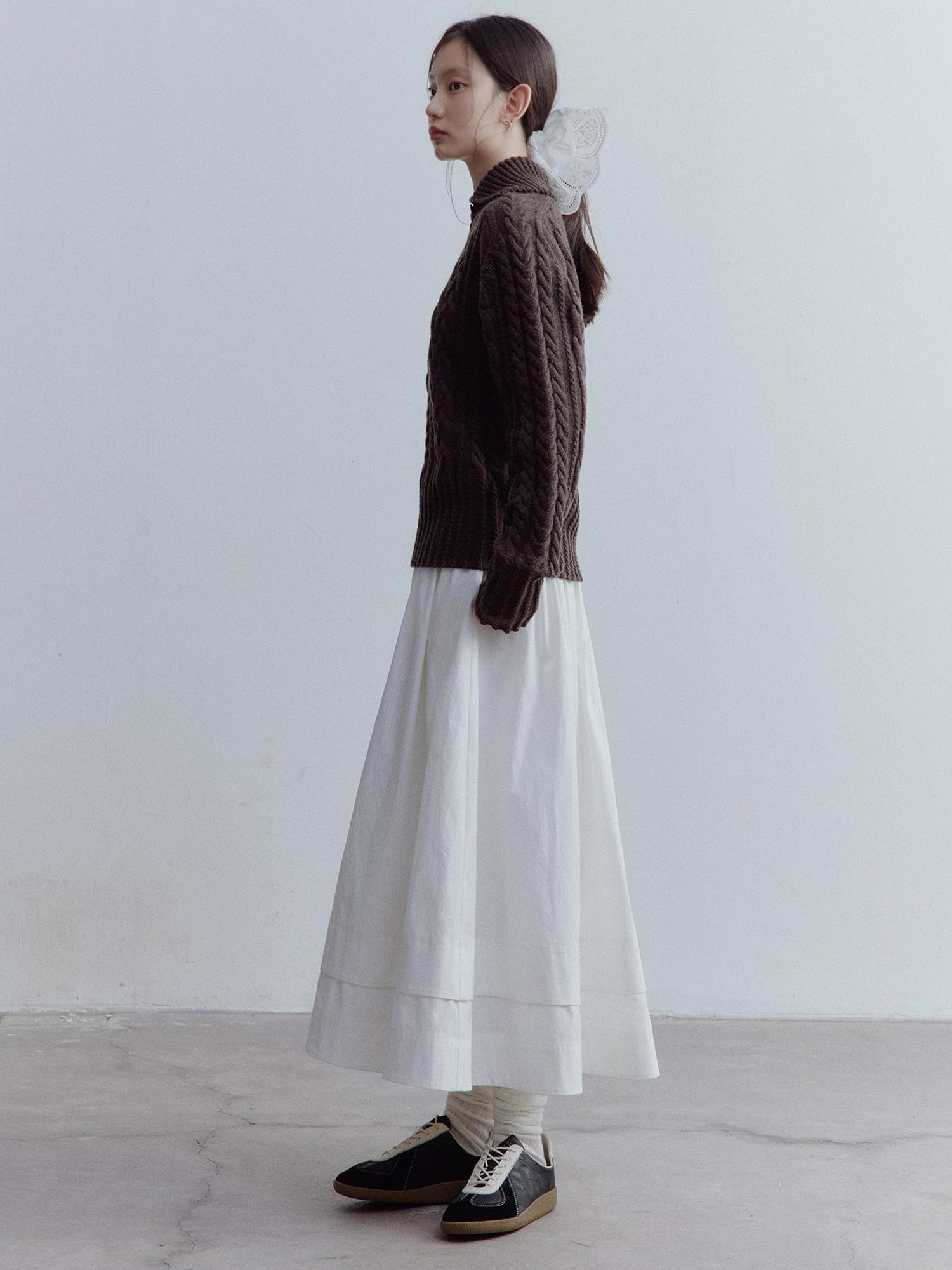 FUSSED Textured Cable Knit Sweater In Hazelnut Brown
