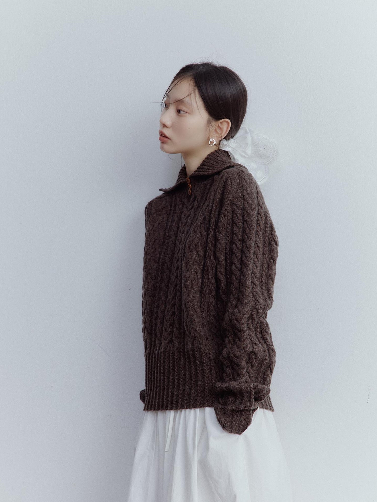 FUSSED Textured Cable Knit Sweater In Hazelnut Brown