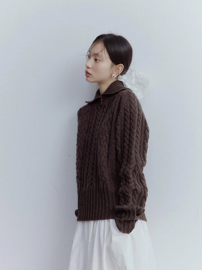Textured Cable Knit Sweater In Hazelnut Brown