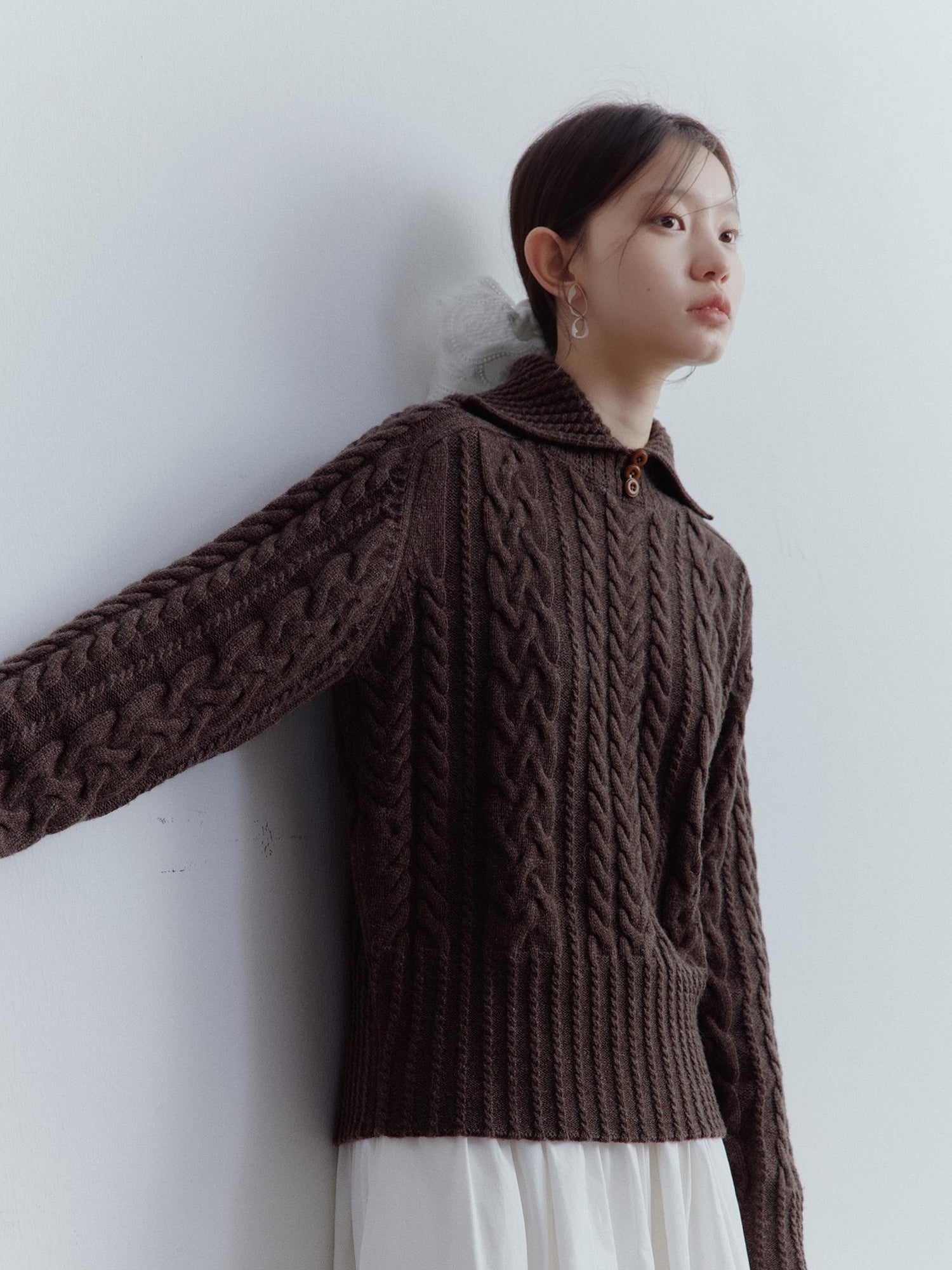 FUSSED Textured Cable Knit Sweater In Hazelnut Brown