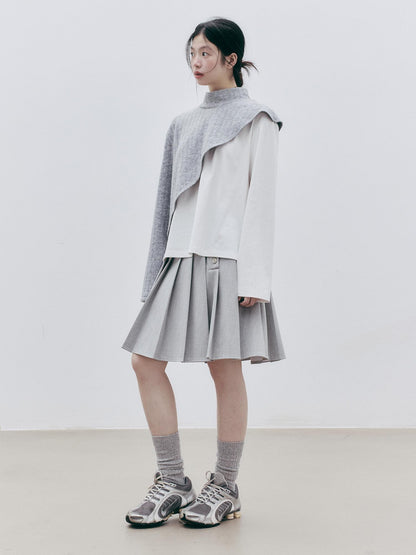 FUSSED Textured Color Block Knit Stand Collar Women&