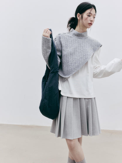 FUSSED Textured Color Block Knit Stand Collar Women&