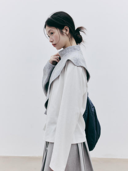 FUSSED Textured Color Block Knit Stand Collar Women&