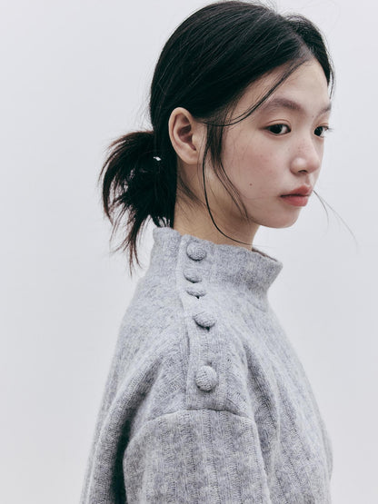 FUSSED Textured Color Block Knit Stand Collar Women&