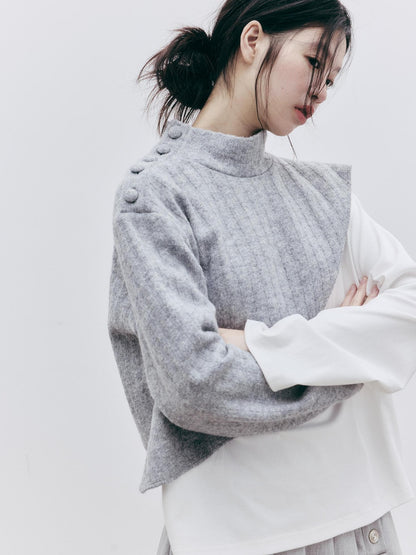 FUSSED Textured Color Block Knit Stand Collar Women&