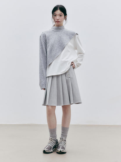 FUSSED Textured Color Block Knit Stand Collar Women&