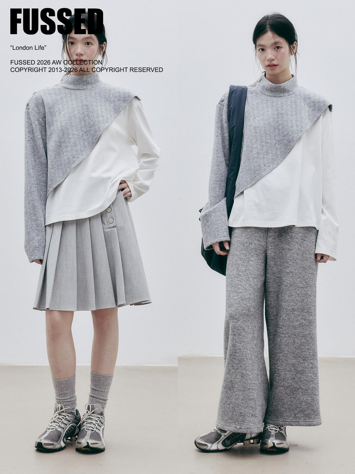 FUSSED Textured Color Block Knit Stand Collar Women&