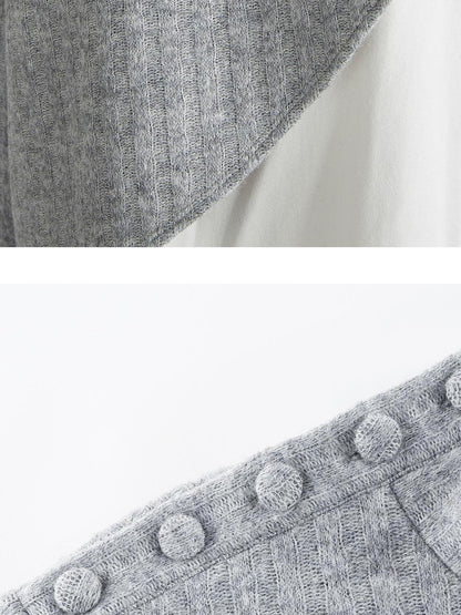FUSSED Textured Color Block Knit Stand Collar Women&