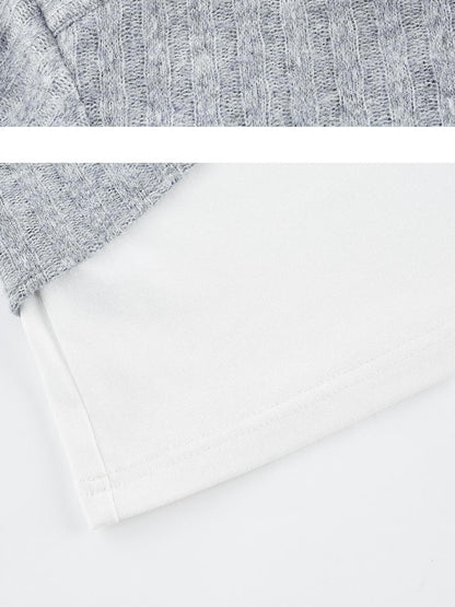 FUSSED Textured Color Block Knit Stand Collar Women&
