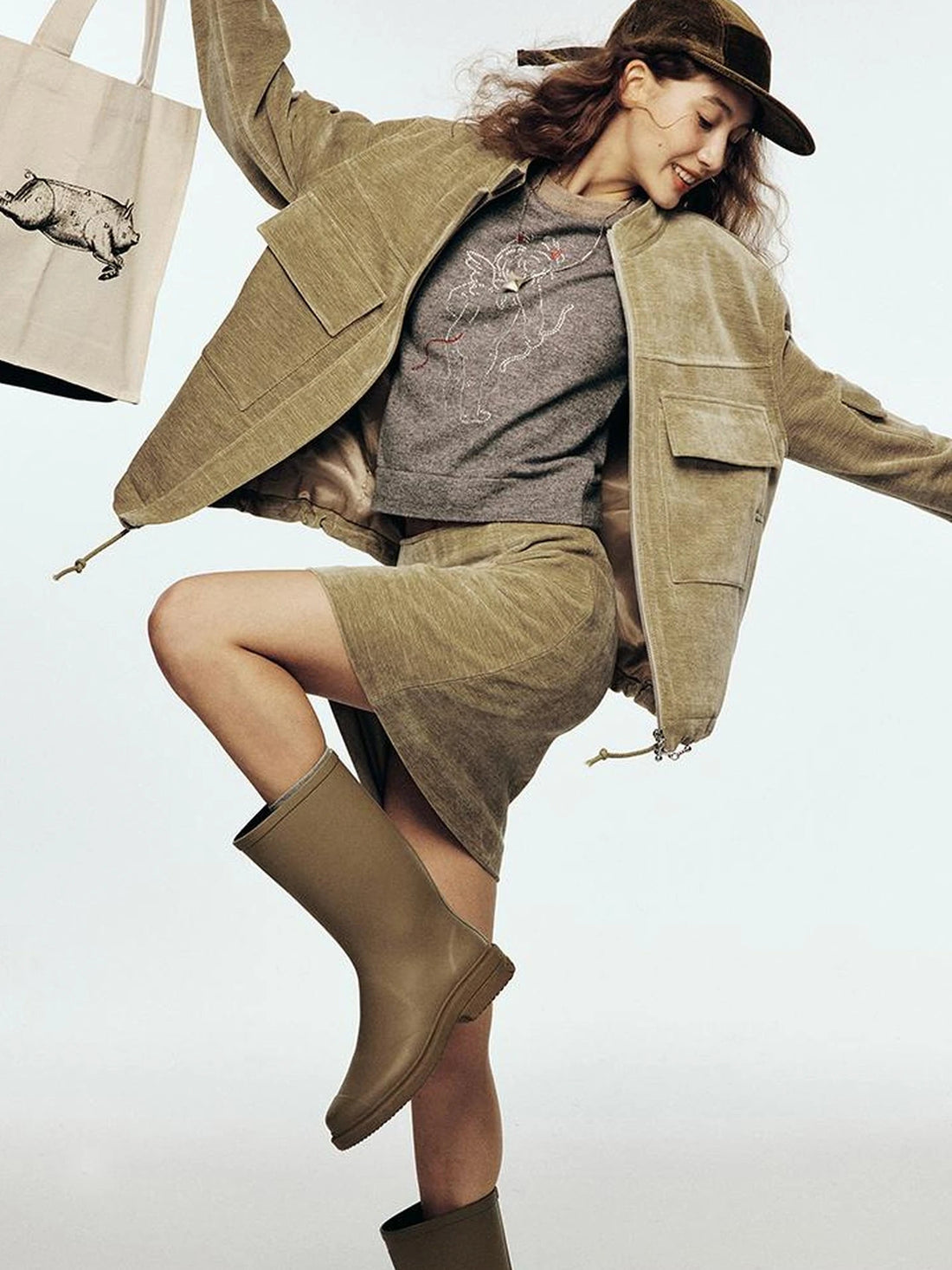 Textured Corduroy Deconstructed Panel Cedar Green Jacket