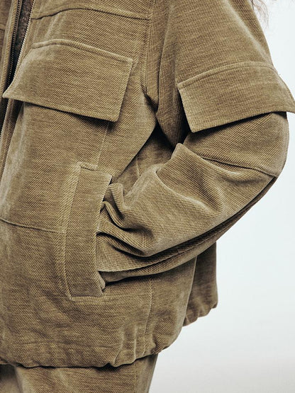 FUSSED Textured Corduroy Deconstructed Panel Cedar Green Jacket