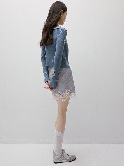 FUSSED Textured Gray Noise Lace Trimmed Structured Skirt