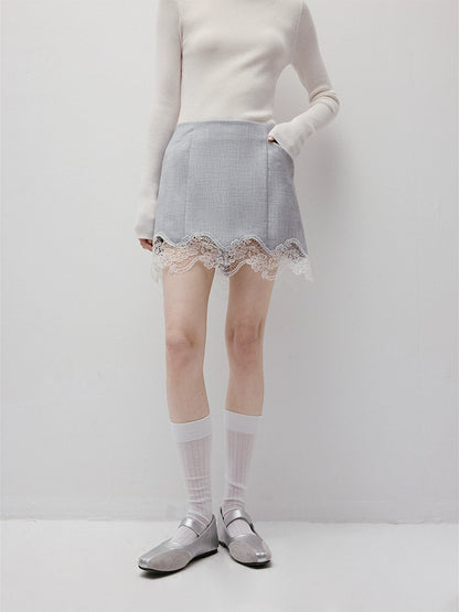 FUSSED_Textured_Gray_Noise_Lace_Trimmed_Structured_Skirt_MISSTT