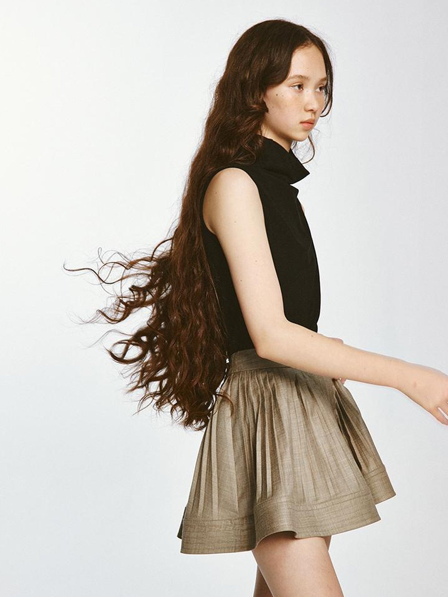 FUSSED Textured Pleated Midi Skirt Misty Brown