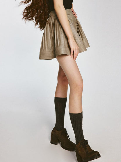FUSSED Textured Pleated Midi Skirt Misty Brown