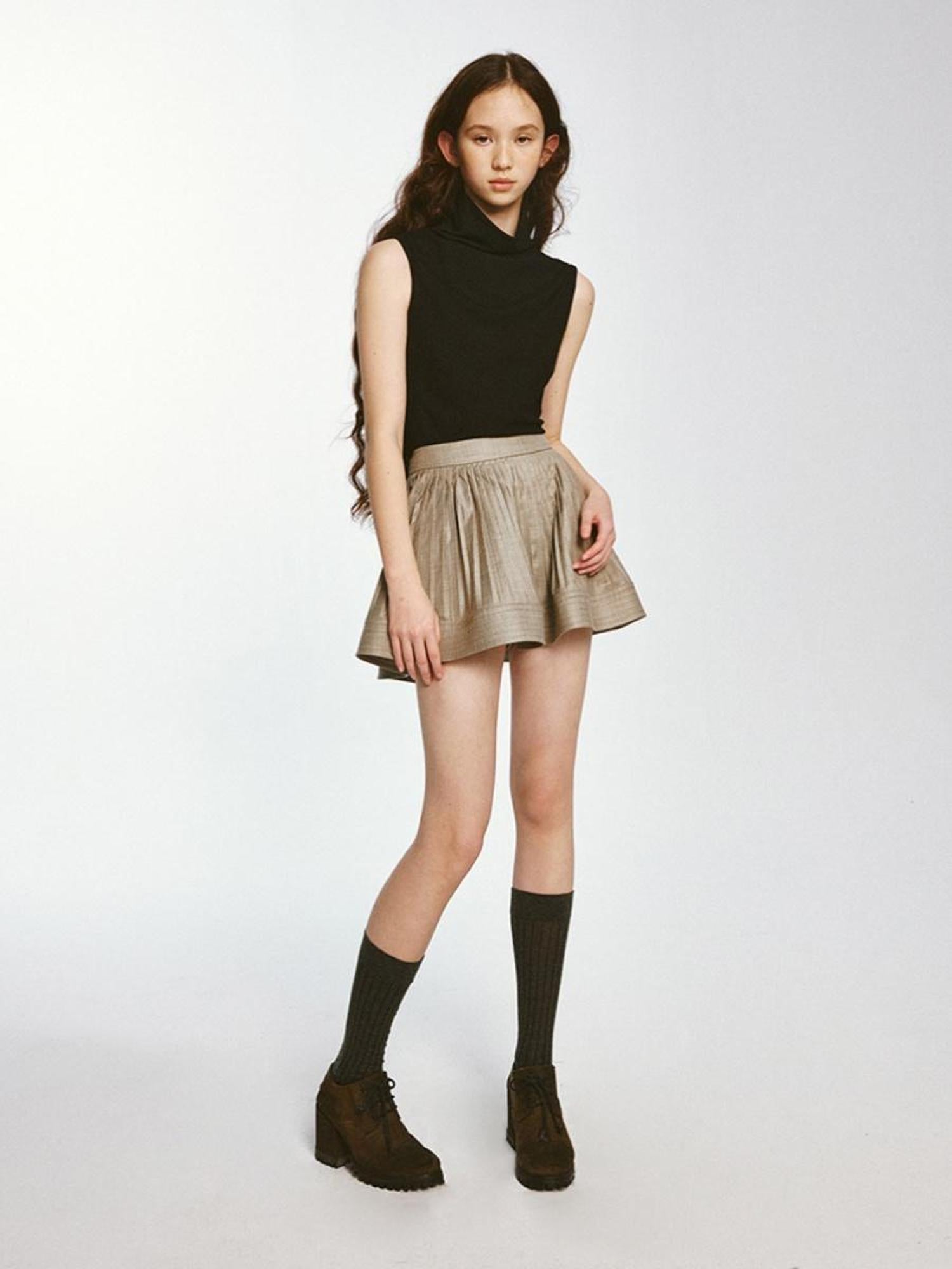 FUSSED Textured Pleated Midi Skirt Misty Brown