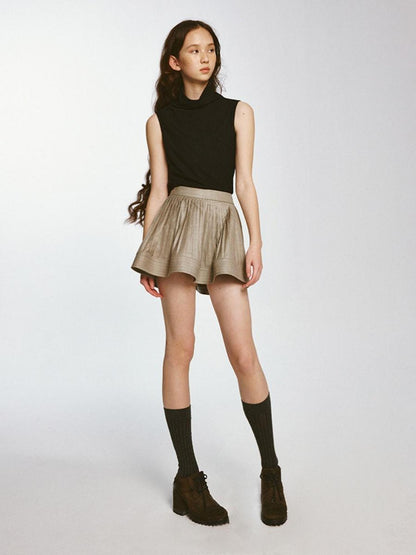 FUSSED Textured Pleated Midi Skirt Misty Brown