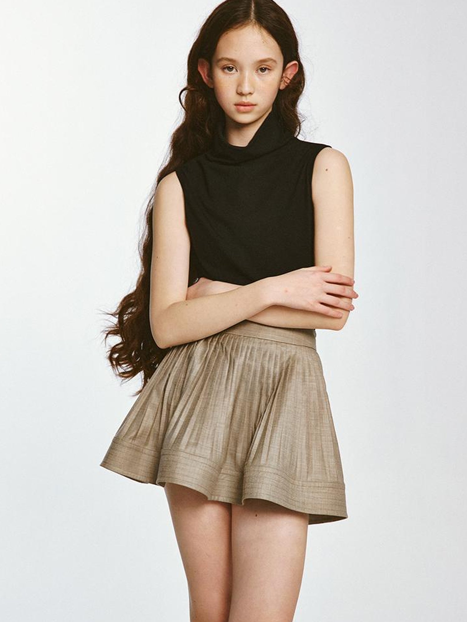 FUSSED Textured Pleated Midi Skirt Misty Brown