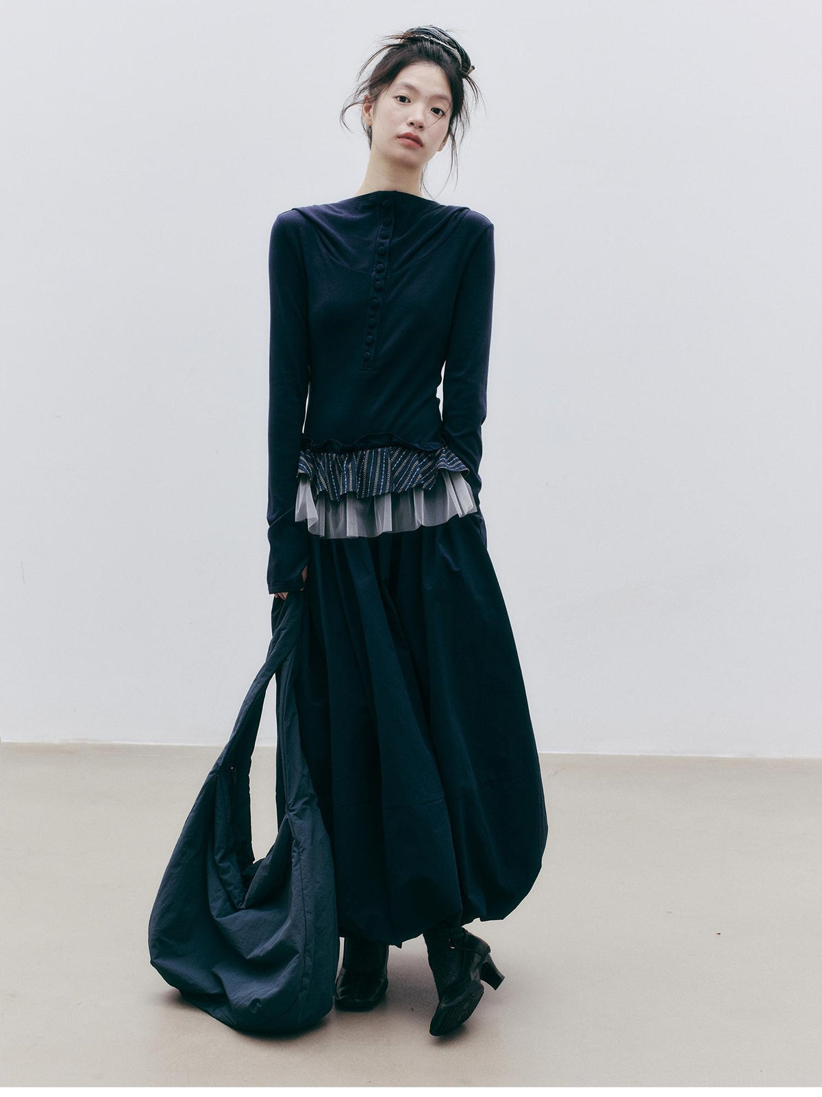 FUSSED Textured Tiered Ruffle Bubble Hem Cotton Women&