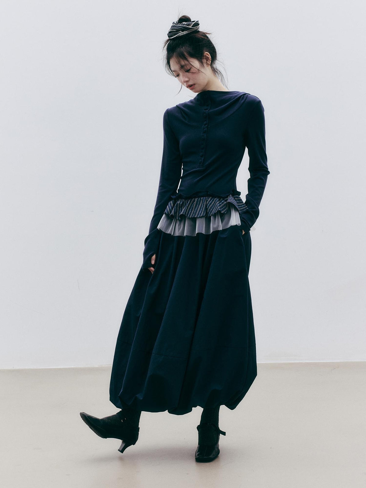FUSSED Textured Tiered Ruffle Bubble Hem Cotton Women&