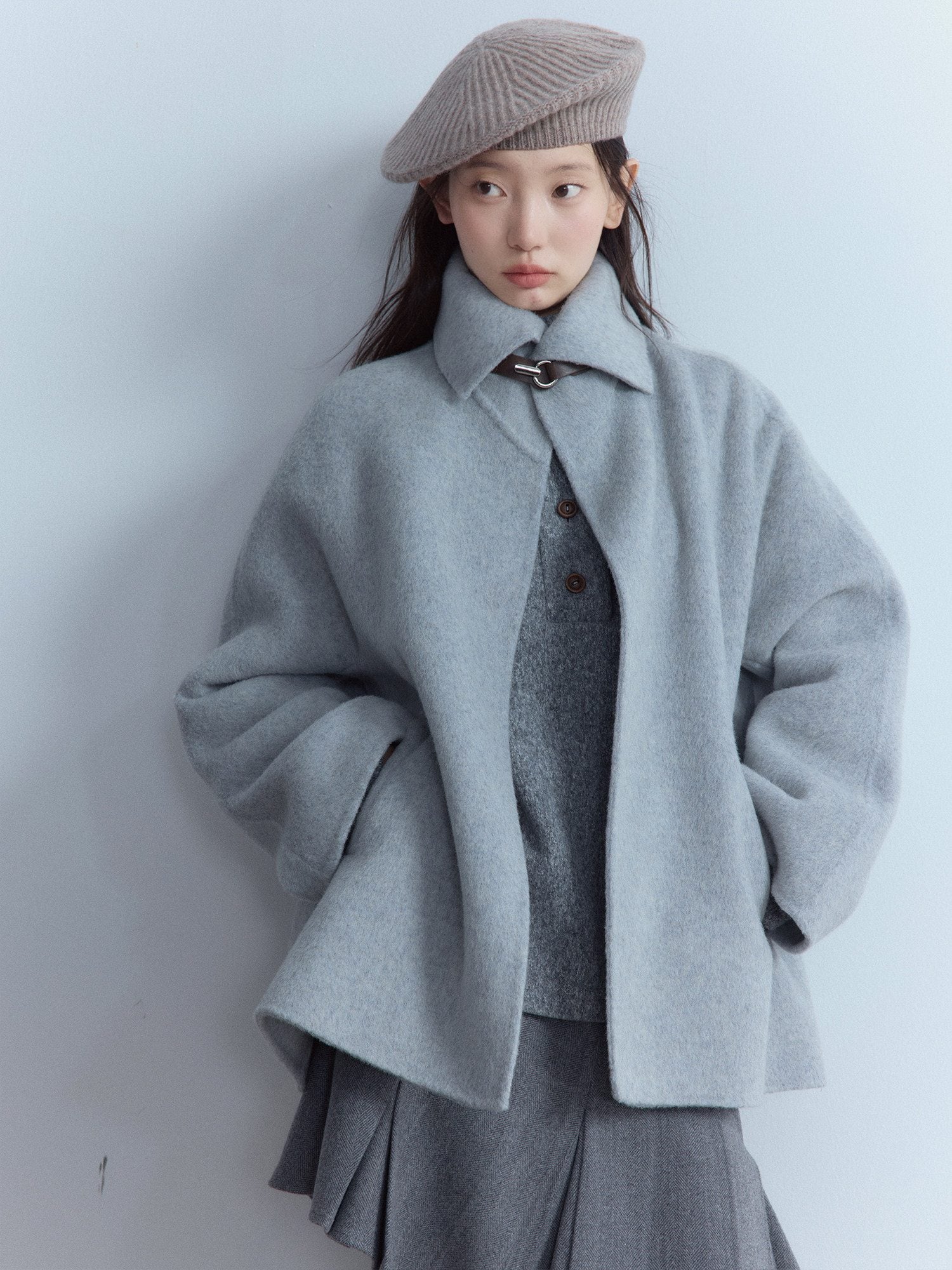 FUSSED_Thick_Loose_Cute_Collegiate_Turn_Down_Collar_One_Button_Youth_Dawn_Gray_Jacket_MISSTT